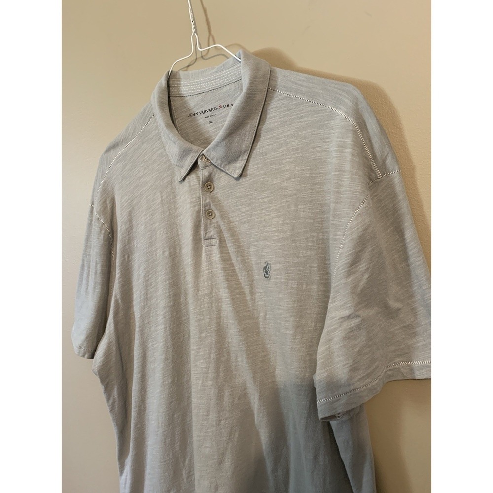 John Varvatos Mens Polo Shirt Knit Lightweight Grayscale Gray Peace Sign XL - Picture 6 of 16